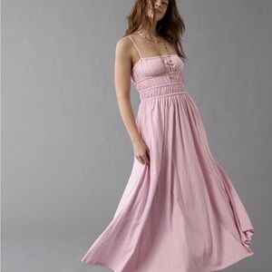 Pink American Eagle Sunchaser Smocked Bodice Knit Midi Dress XL adjustable Strap